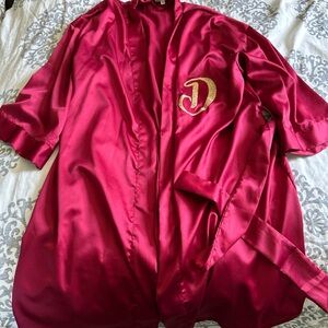 Red/burgundy satin silk robe with gold D. Used once